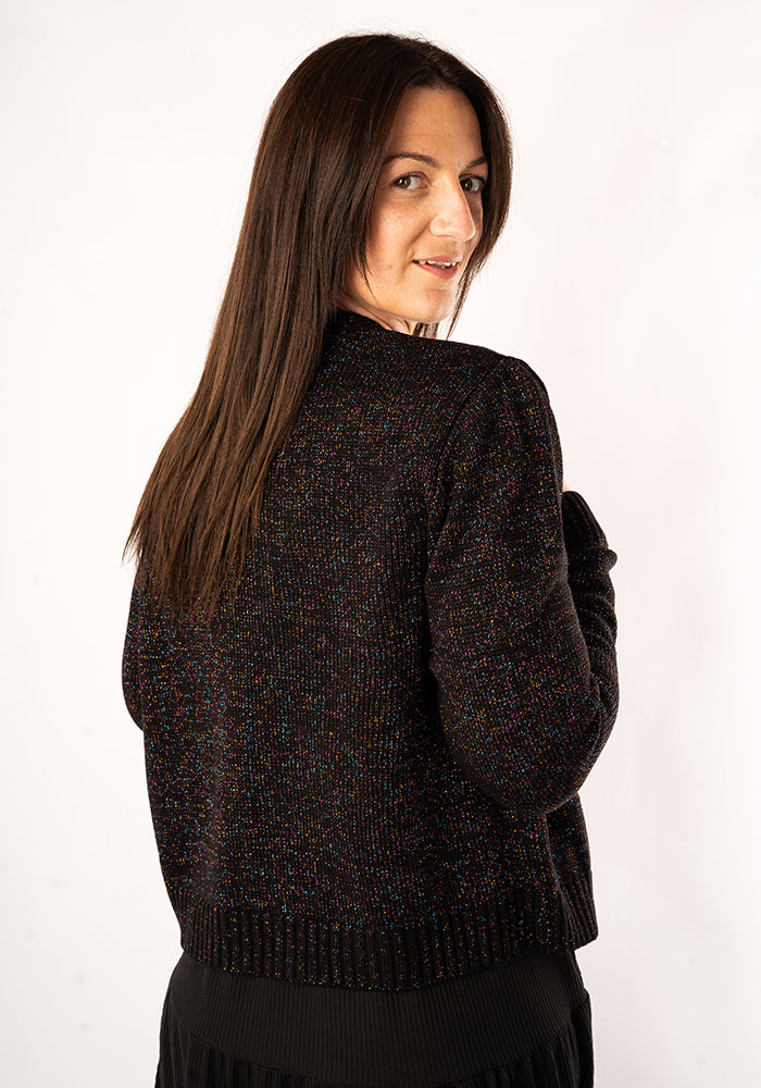 Fifth angle of Ribbed Cuff Cardigan Black and Rainbow Lurex