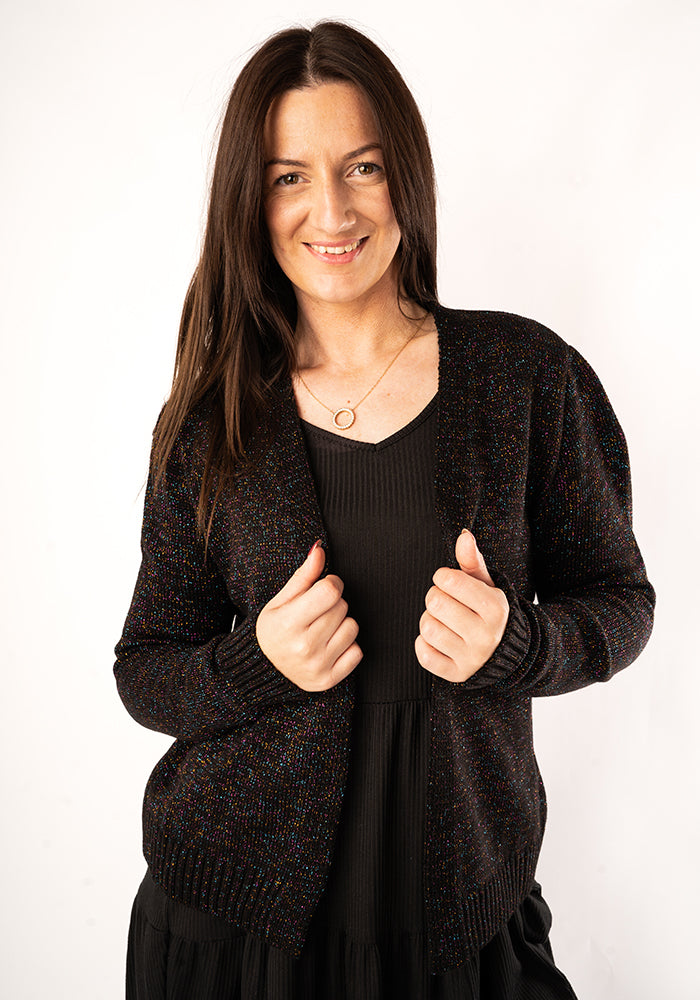 Ribbed Cuff Cardigan Black/Rainbow Lurex