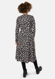 Ridley Mono Animal Floral Print Midi Dress