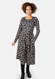 Ridley Mono Animal Floral Print Midi Dress