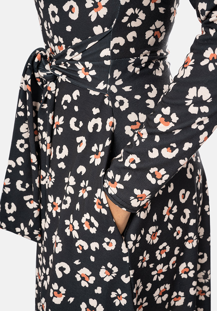 Ridley Mono Animal Floral Print Midi Dress