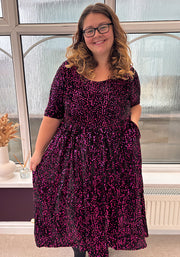 Rika Pink & Black Sequin Gathered Waist Midi Dress