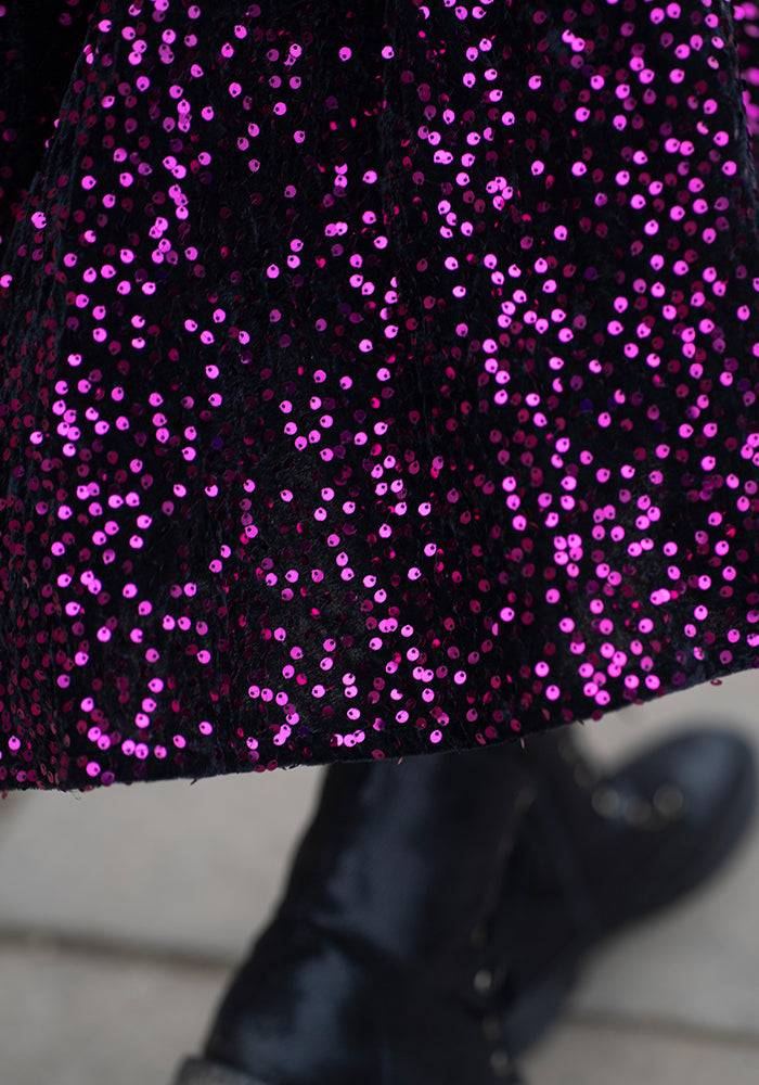 Rika Pink & Black Sequin Gathered Waist Midi Dress