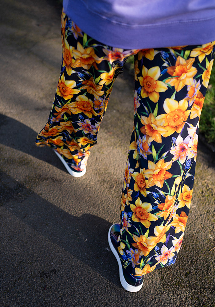Front view of Rina Daffodil Print Full Length Trousers