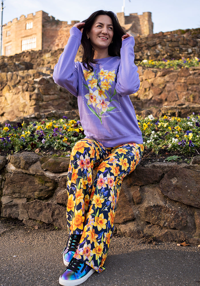 Fourth angle of Rina Daffodil Print Full Length Trousers