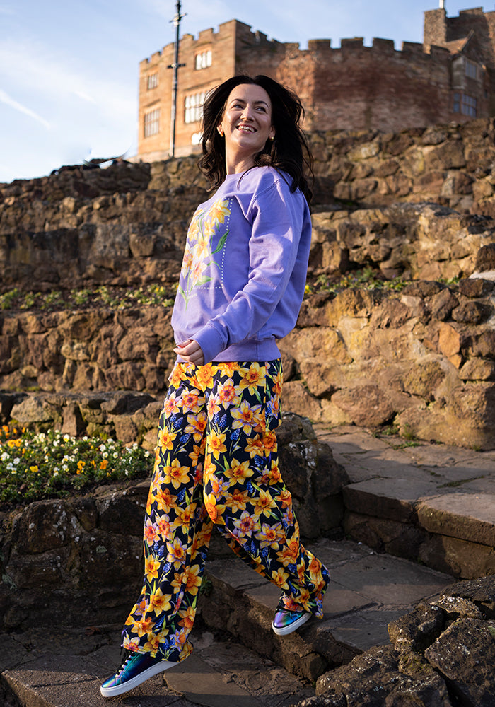 Third angle of Rina Daffodil Print Full Length Trousers