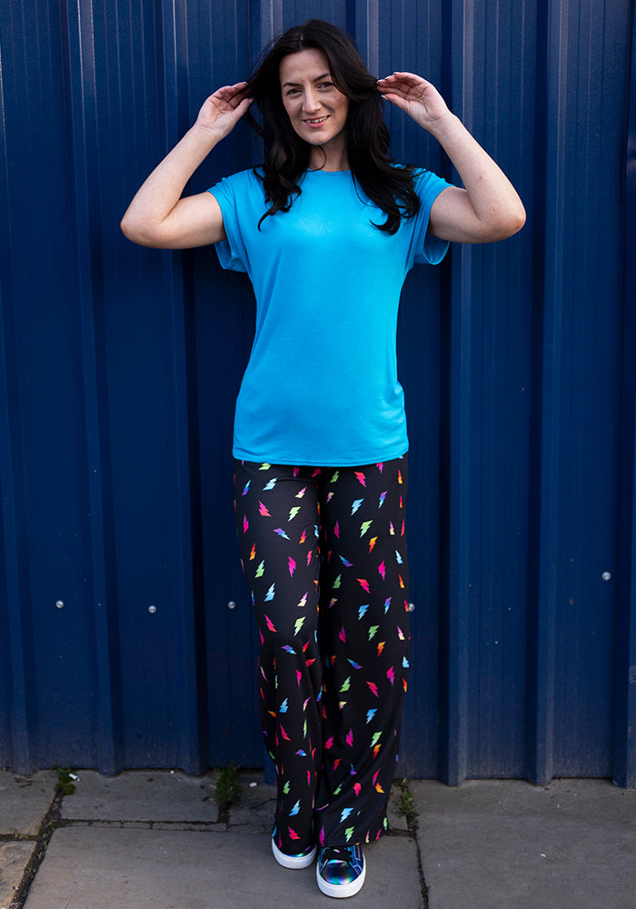 Front view of Rina Lightning Bolt Print Full Length Trousers