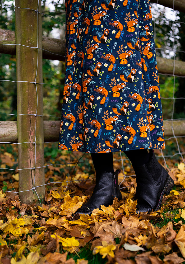 Ripley Red Pandas Print Cotton Midi Dress
