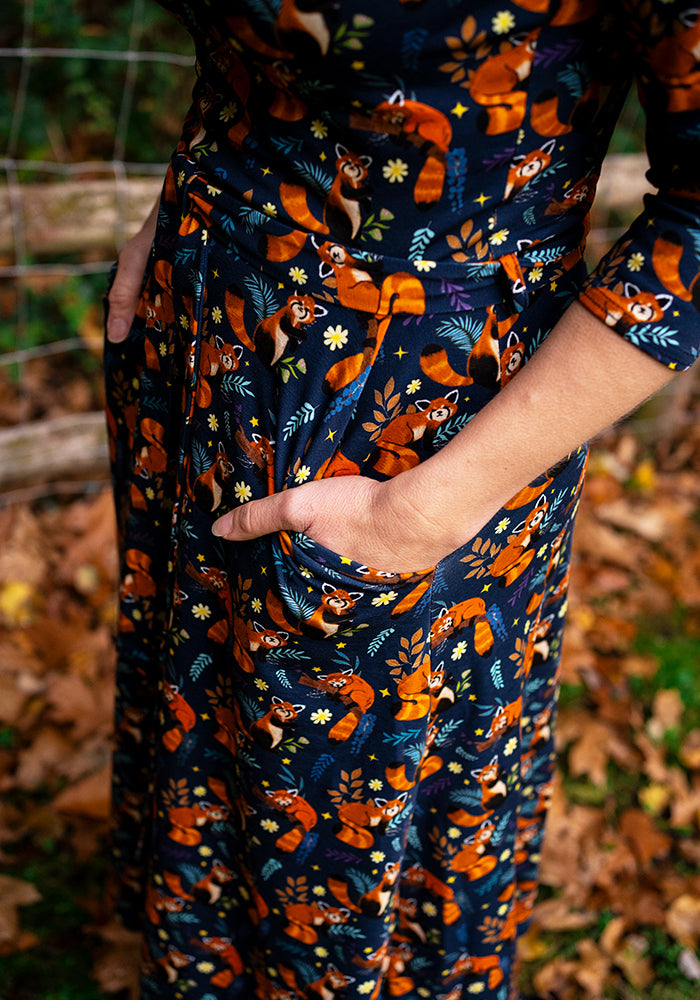 Ripley Red Pandas Print Cotton Midi Dress