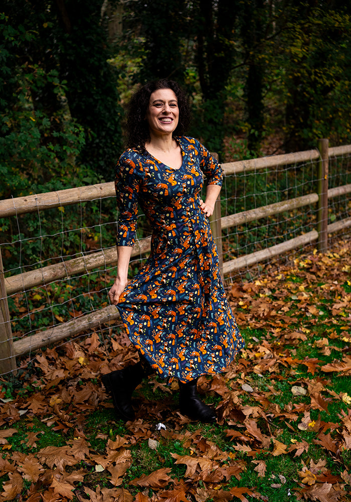 Ripley Red Pandas Print Cotton Midi Dress