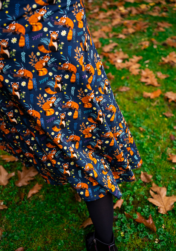 Ripley Red Pandas Print Cotton Midi Dress
