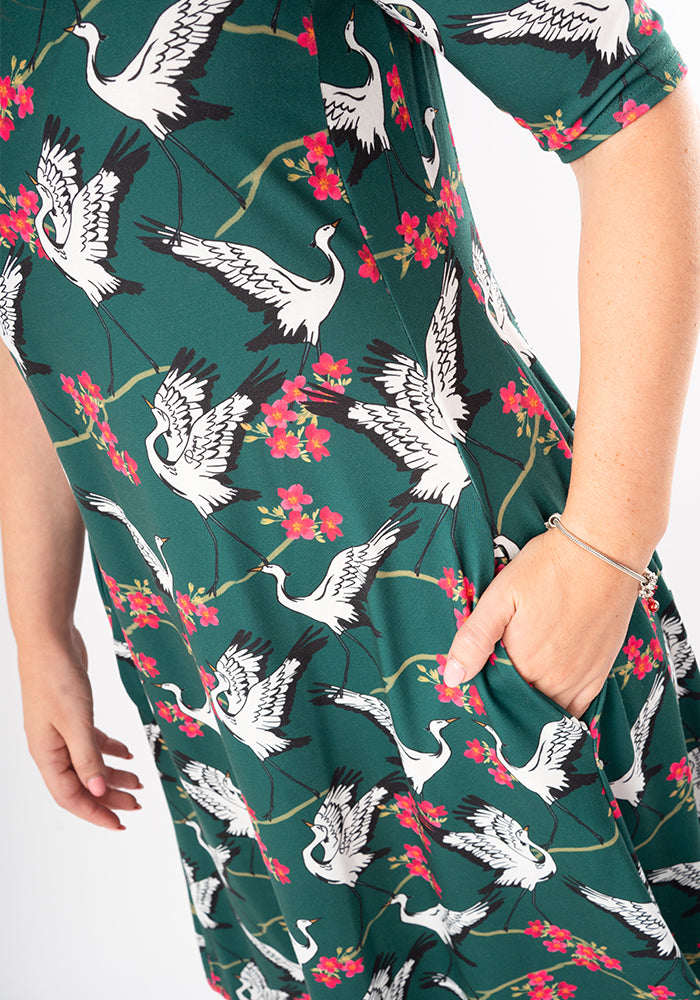 Fifth angle of Rivka Dancing Bird Print Trapeze Dress