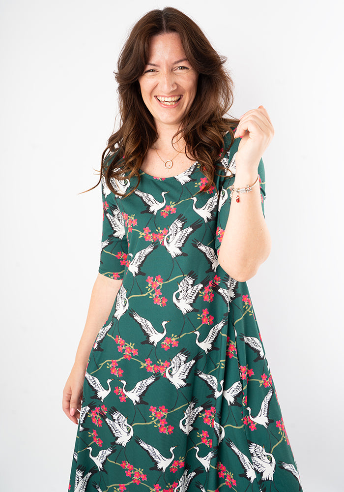 Eighth angle of Rivka Dancing Bird Print Trapeze Dress