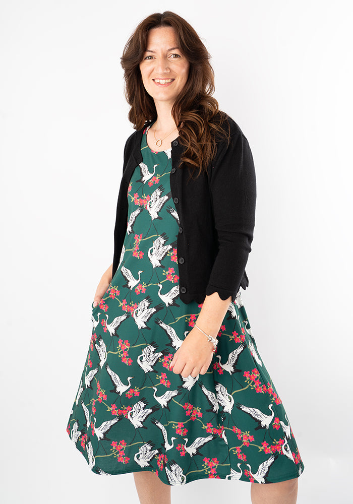 Sixth angle of Rivka Dancing Bird Print Trapeze Dress