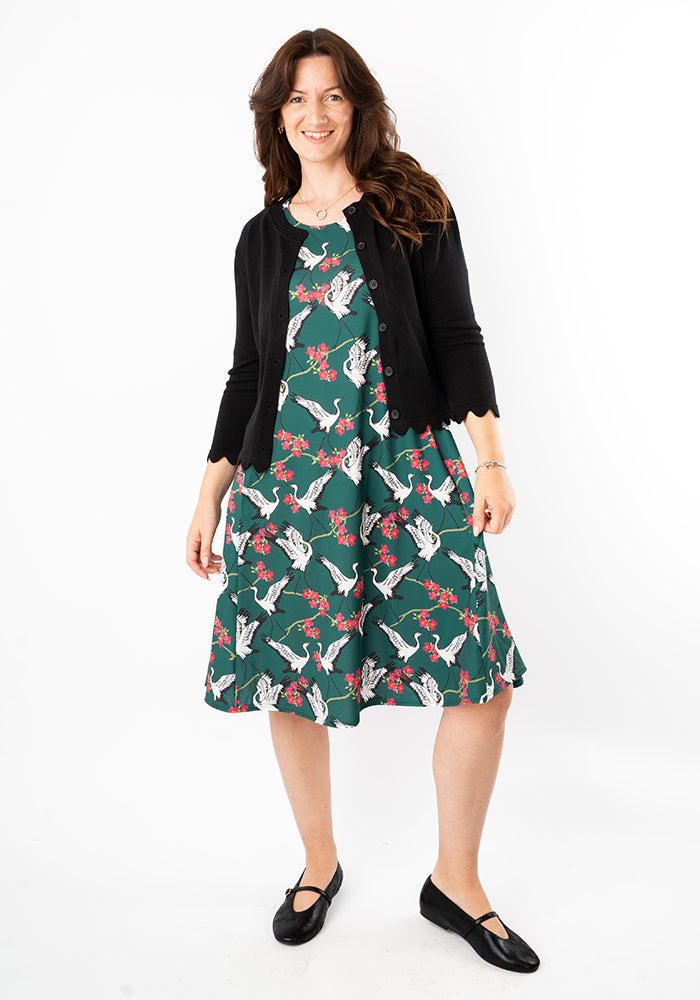 Seventh angle of Rivka Dancing Bird Print Trapeze Dress