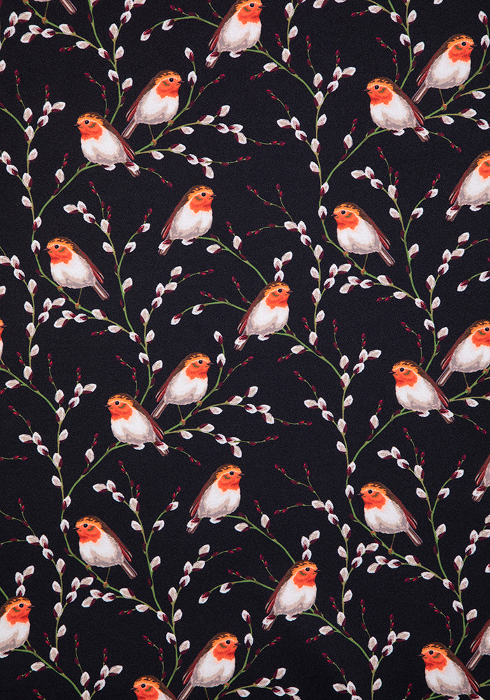 Nevella Black Robins Print Cotton Full Length Jumpsuit