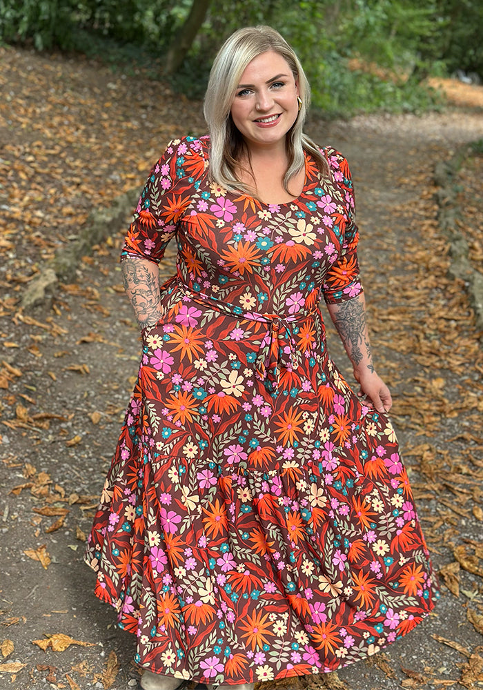 Front view of Ridgely Modern Floral Print Midaxi Dress