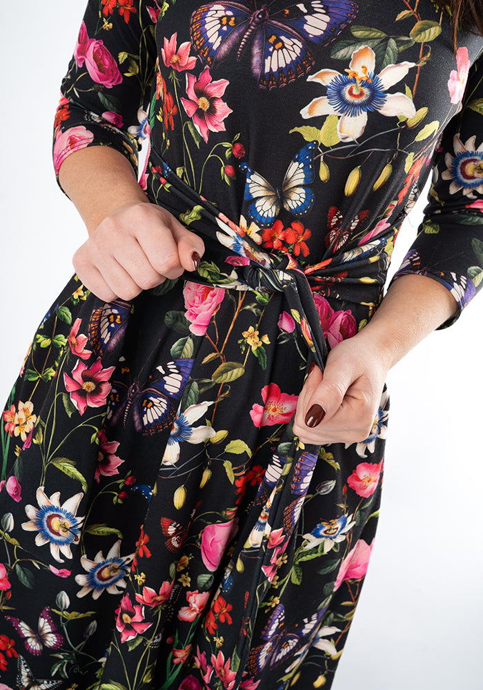 Eighth angle of Roisin Botanical Floral Butterfly Print Midi Dress