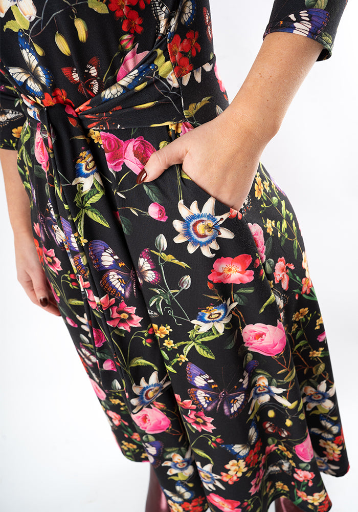 Sixth angle of Roisin Botanical Floral Butterfly Print Midi Dress