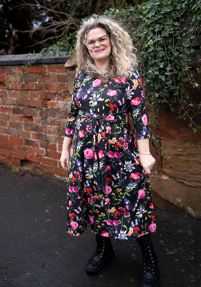 Fourth angle of Roisin Botanical Floral Butterfly Print Midi Dress