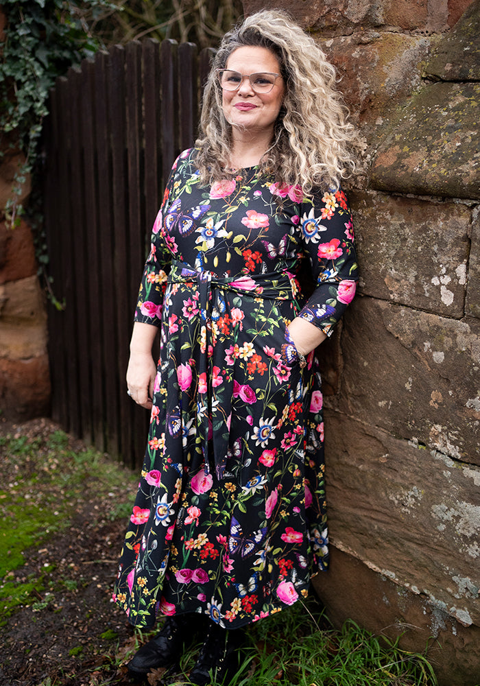 Seventh angle of Roisin Botanical Floral Butterfly Print Midi Dress