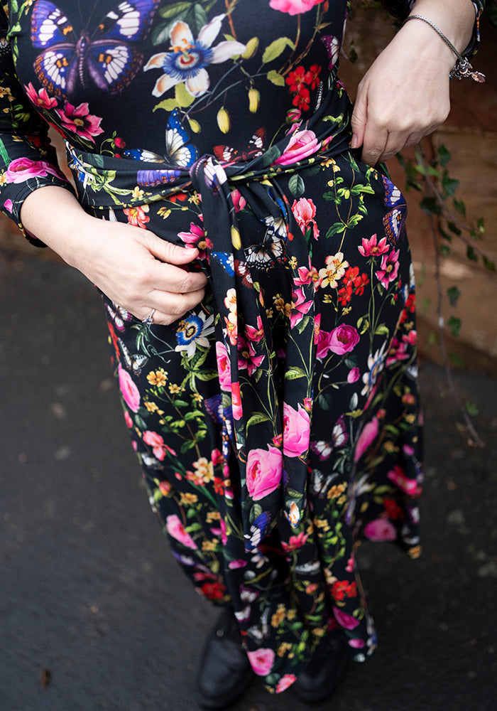 Ninth angle of Roisin Botanical Floral Butterfly Print Midi Dress