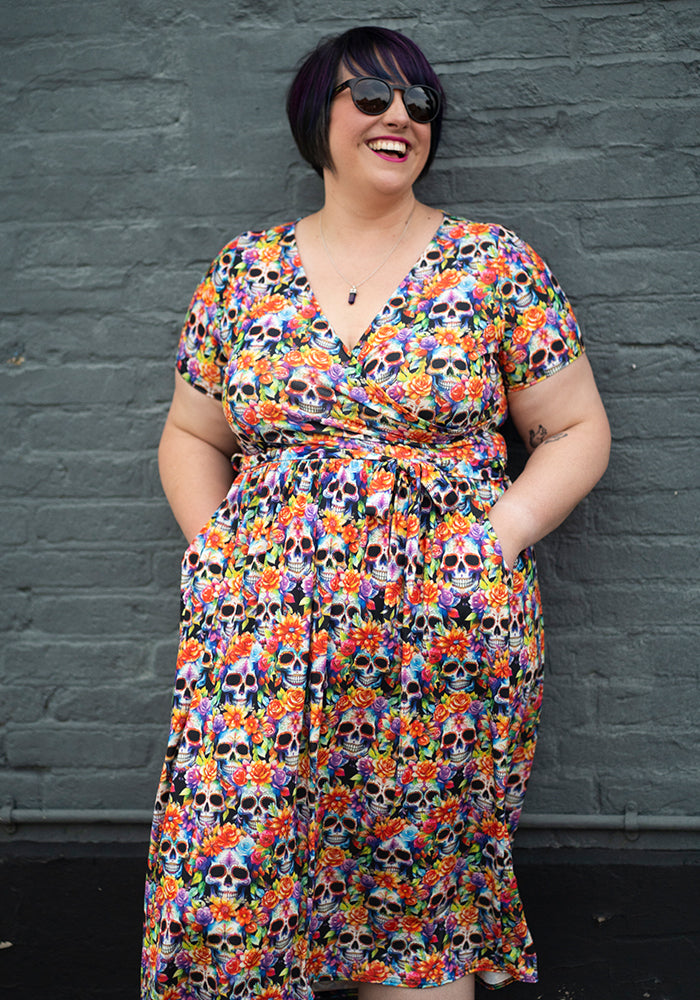 Tenth angle of Romie Rainbow Floral Skull Print Jersey Midi Dress