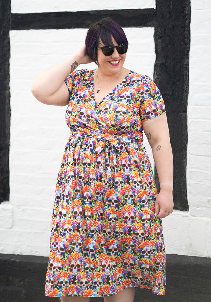 Ninth angle of Romie Rainbow Floral Skull Print Jersey Midi Dress