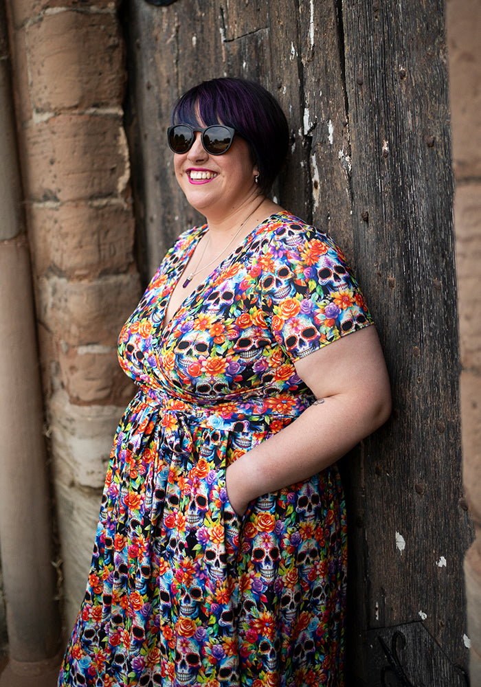 Fifth angle of Romie Rainbow Floral Skull Print Jersey Midi Dress