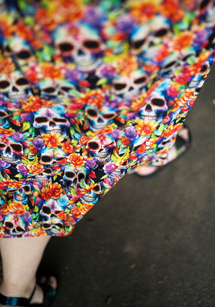 Third angle of Romie Rainbow Floral Skull Print Jersey Midi Dress