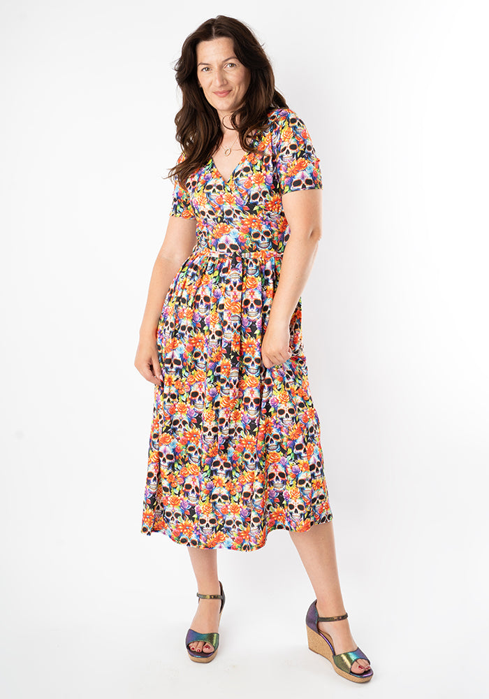Fourth angle of Romie Rainbow Floral Skull Print Jersey Midi Dress