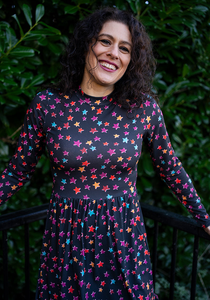 Romy Colourful Stars Print Tiered Hem Dress