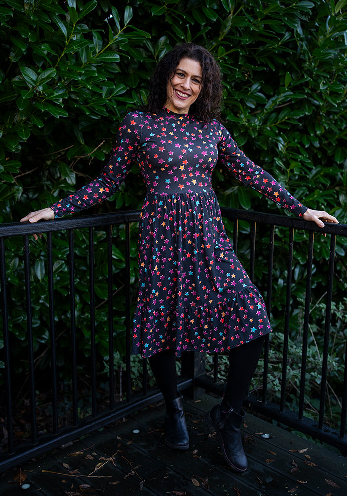 Romy Colourful Stars Print Tiered Hem Dress