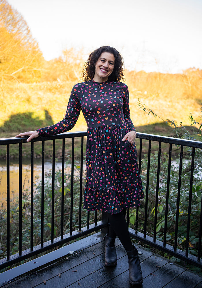 Romy Colourful Stars Print Tiered Hem Dress