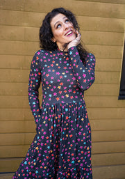 Romy Colourful Stars Print Tiered Hem Dress