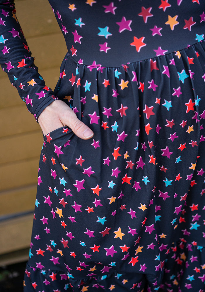 Romy Colourful Stars Print Tiered Hem Dress
