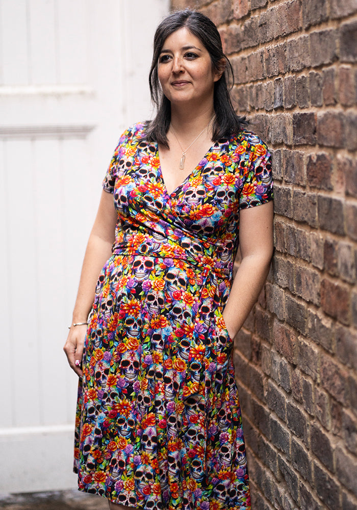 Rowyn Rainbow Floral Skull Print Cotton Dress