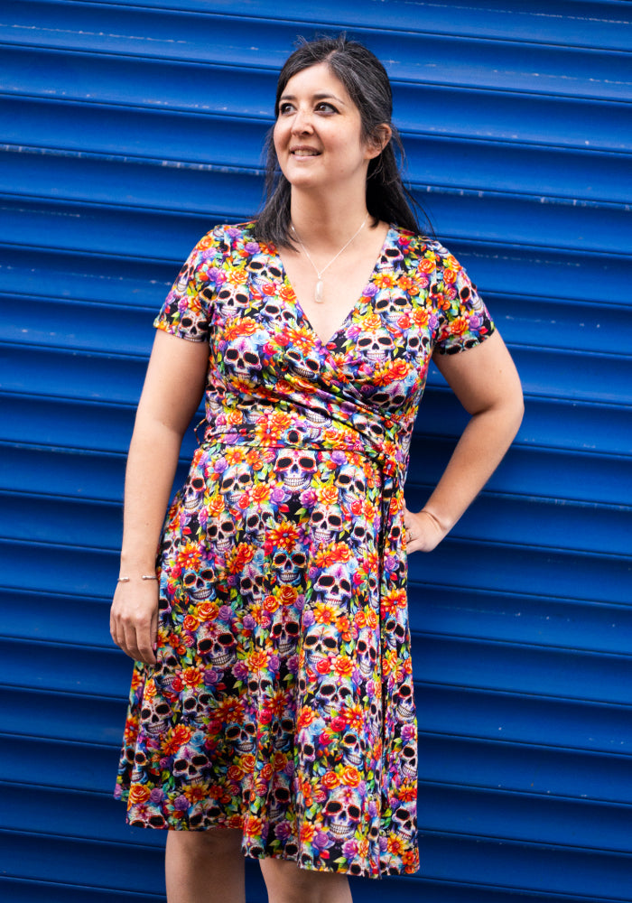 Rowyn Rainbow Floral Skull Print Cotton Dress
