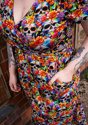 Rowyn Rainbow Floral Skull Print Cotton Dress