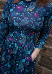 Rosalie Peacock Print Tiered Hem Midi Dress