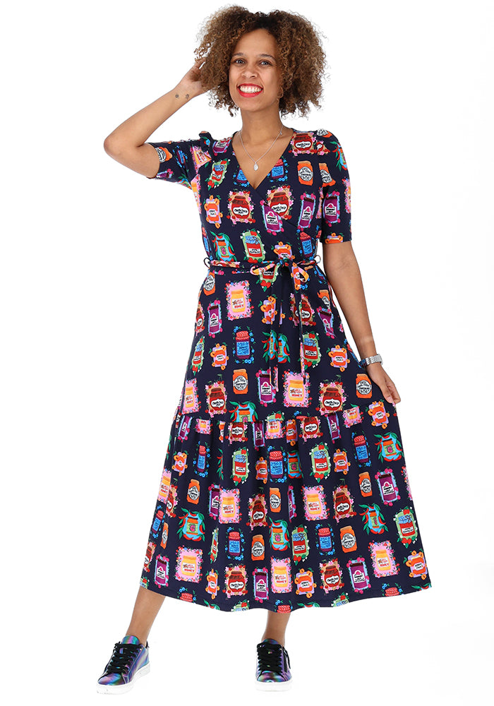 Front view of Rosalinda Jams &amp; Preserves Print Cotton Midaxi Dress
