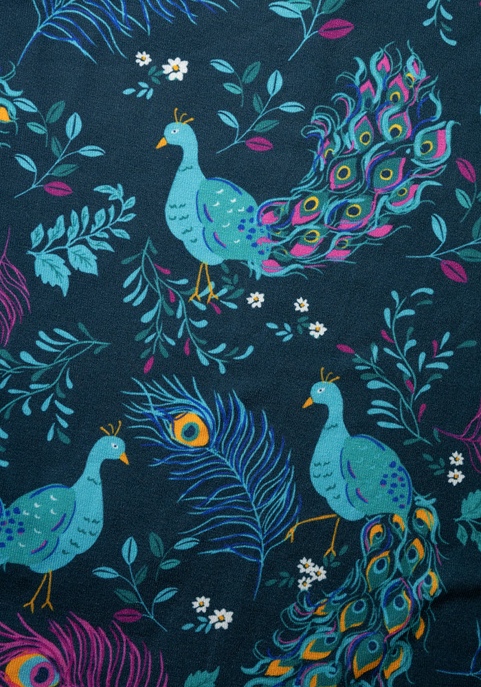 Rosalie Peacock Print Tiered Hem Midi Dress