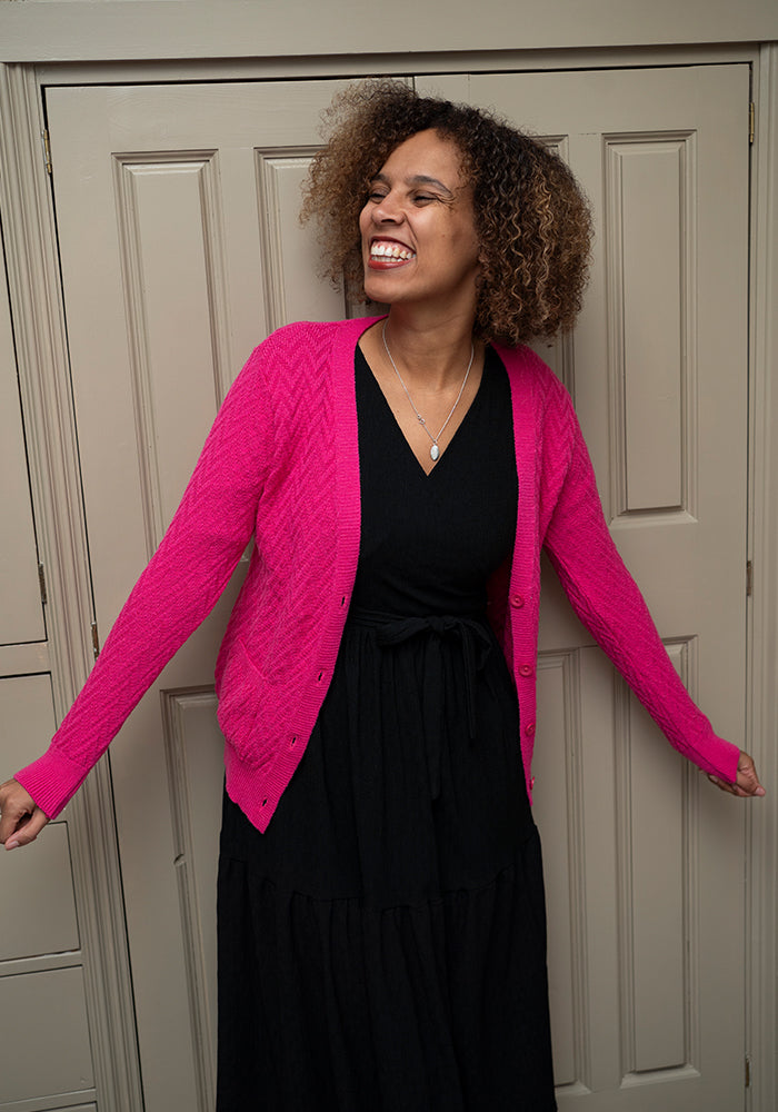 Fifth angle of Rose Pink Chevron Knit Cardigan