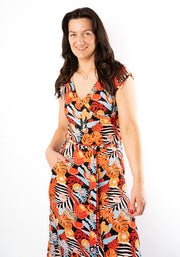 Roseanna Tropical Fruit Print Tiered Hem Viscose Midaxi Dress