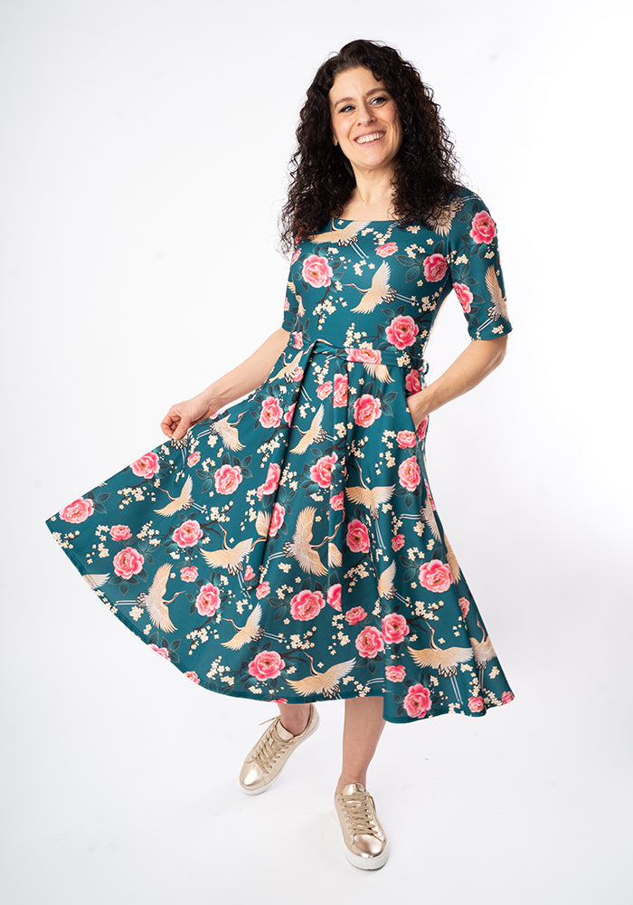 Fourth angle of Rosemarie Floral Crane Print Swing Dress