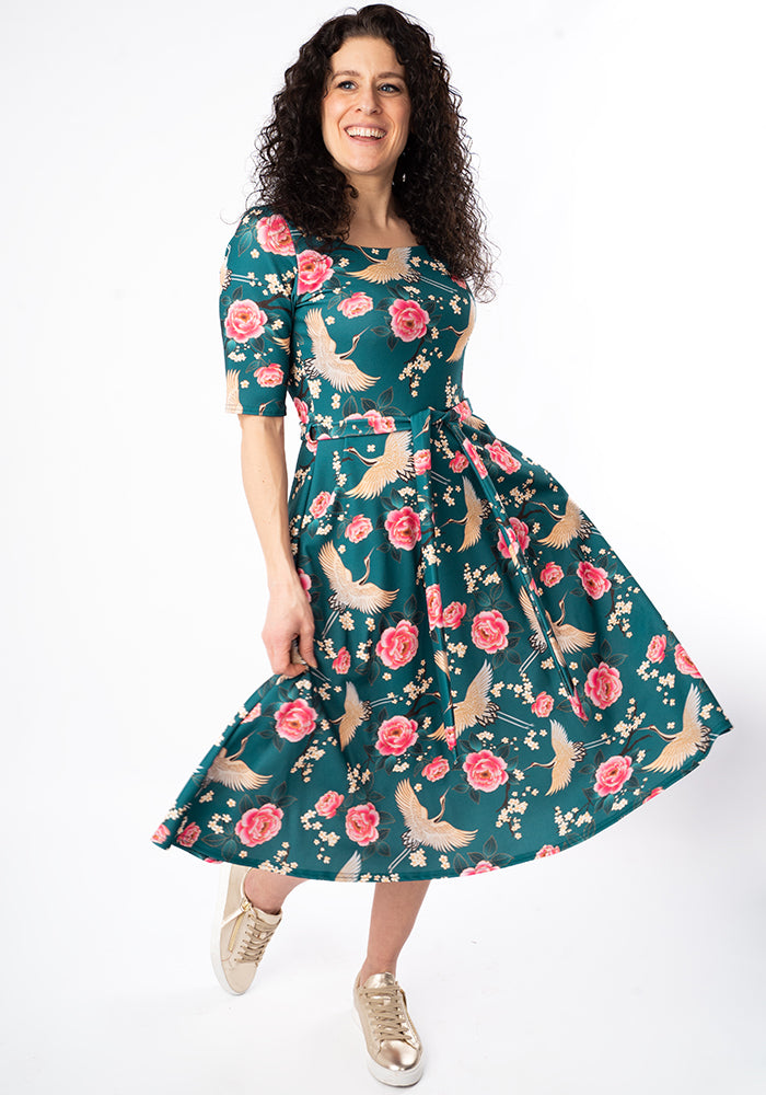 Eighth angle of Rosemarie Floral Crane Print Swing Dress