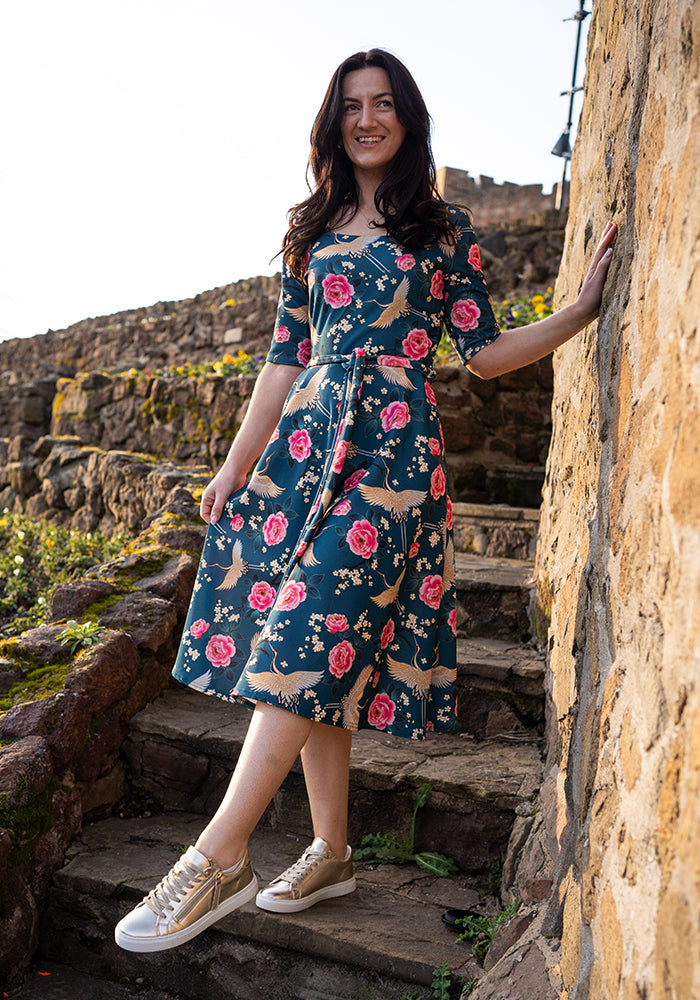 Fifth angle of Rosemarie Floral Crane Print Swing Dress
