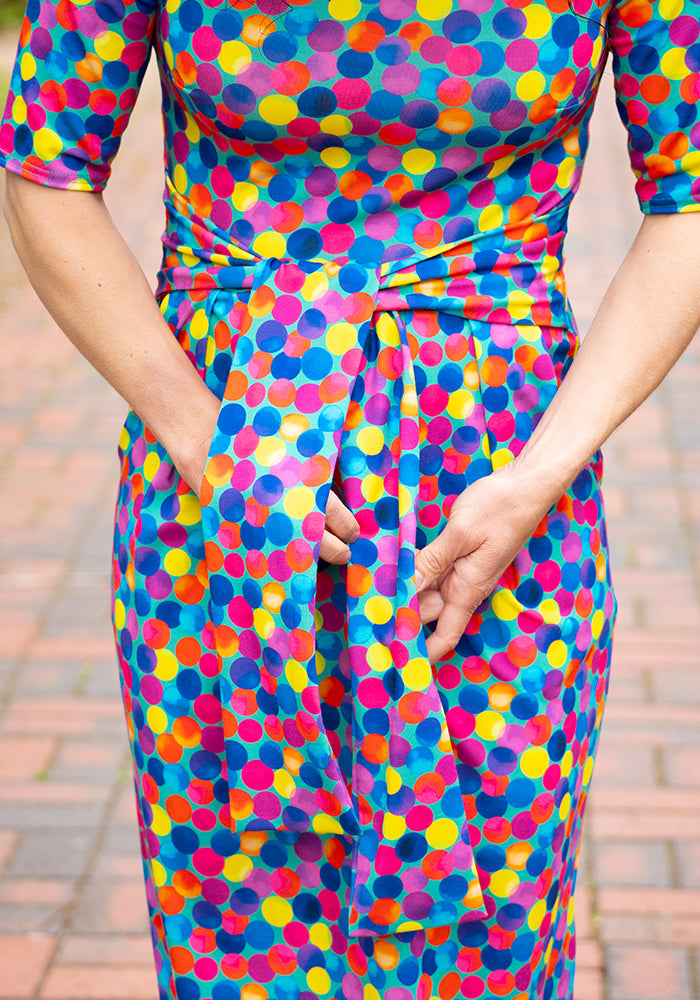 Rosia Teal Rainbow Spots Print Dress