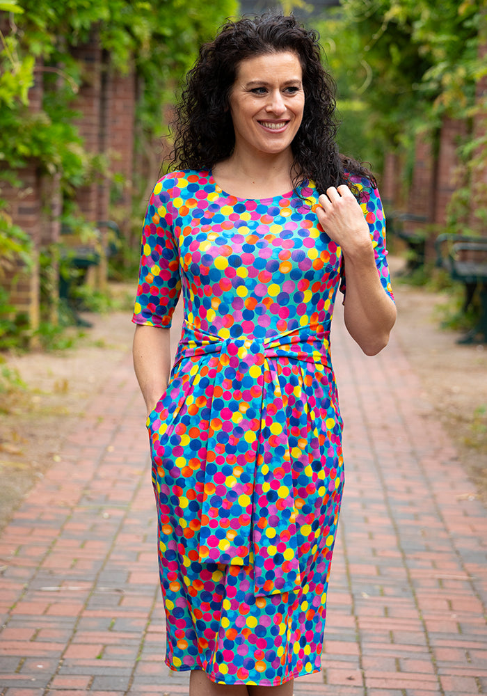 Rosia Teal Rainbow Spots Print Dress