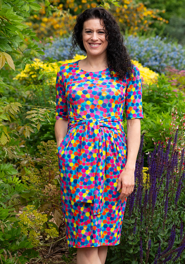 Rosia Teal Rainbow Spots Print Dress